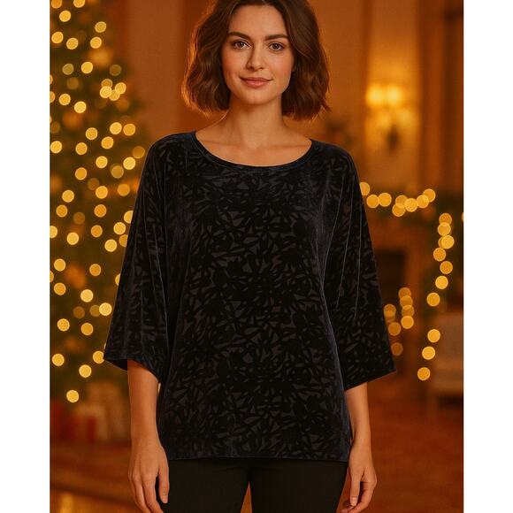 Eileen Fisher SZ XS Silk Blend Velvet Vines Burnout Blouse 3/4 Sleeve - Picture 1 of 7